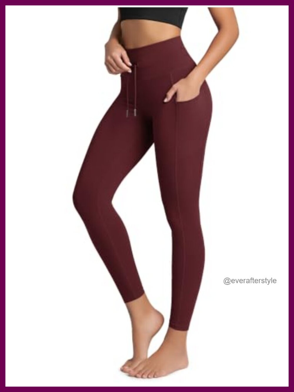 High Waist Drawstring Leggings with Pockets, 28" Inseam, Nylon Spandex, Yoga